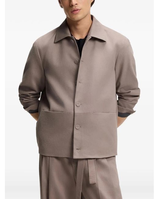 HUGO Brown Button-Up Patch-Pocket Shirt Jacket for men