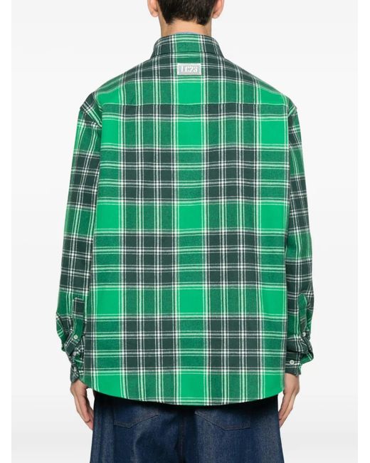 LC23 Green Plaid-Pattern Pocket Shirt for men