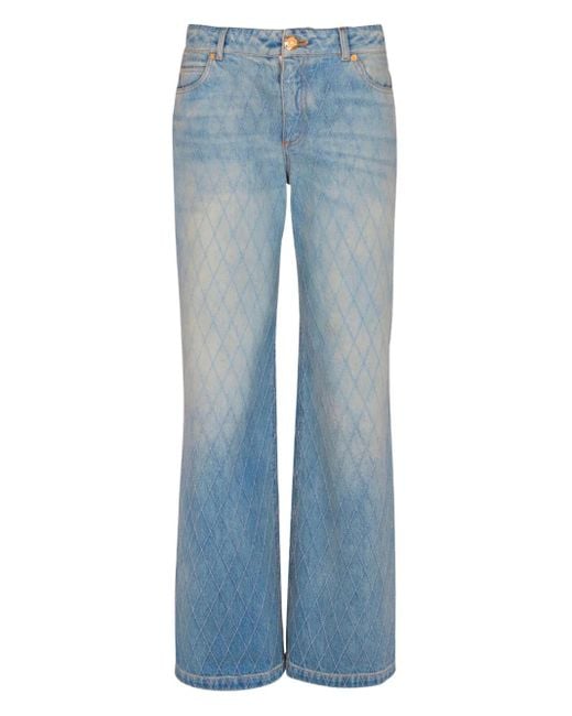 Balmain Blue Diamond-Stitched Denim Jeans
