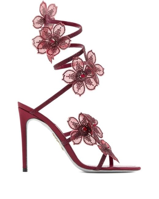 Rene Caovilla Pink 105Mm Crystal-Flower Embellished Sandals