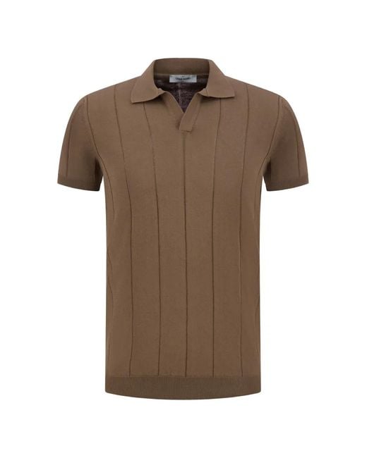 Gran Sasso Brown Vertical-Stripe Collared T-Shirt for men