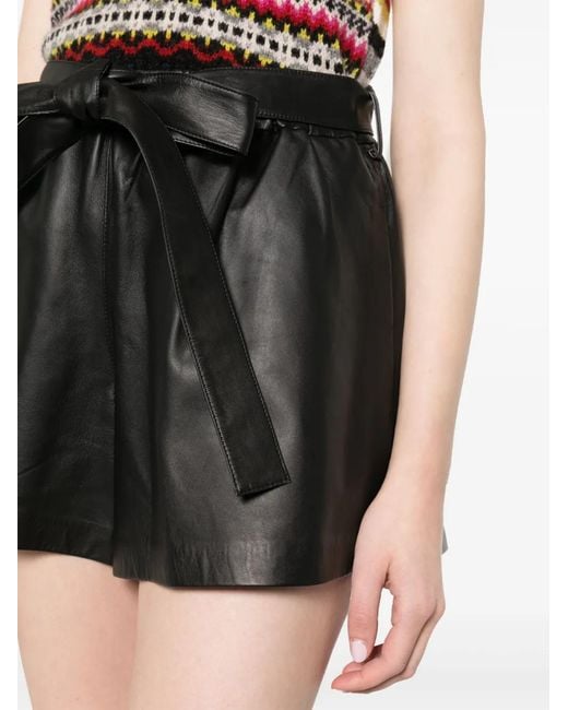 RED Valentino Black Belted-Waist Leather Shorts