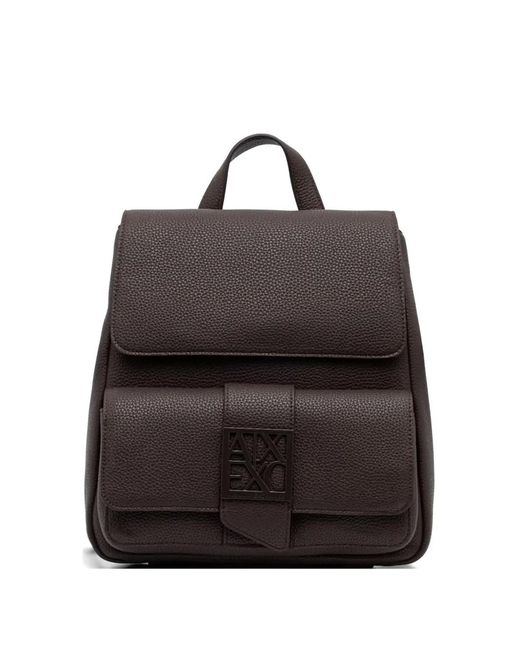ARMANI EXCHANGE Black Logo-Plaque Pebbled-Effect Backpack