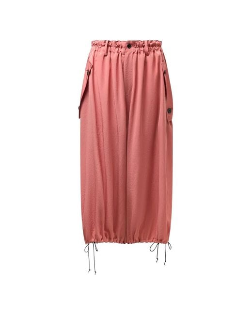 Y's Yohji Yamamoto Red Elastic-Waistband Trousers