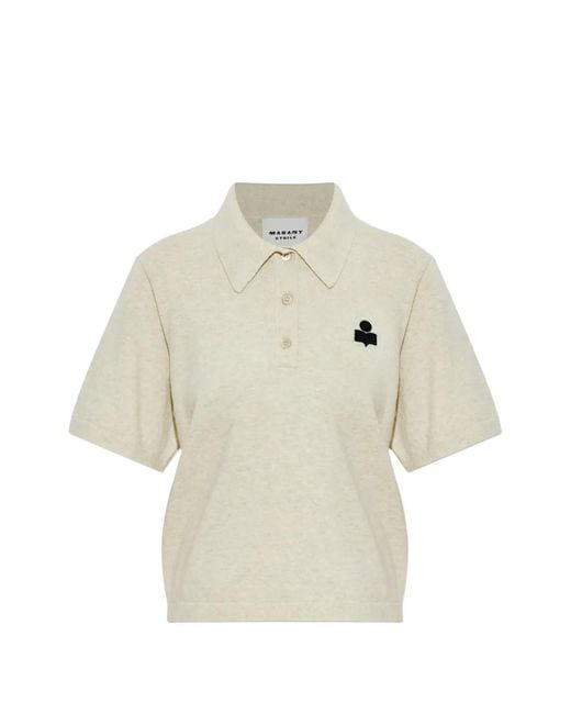 Isabel Marant White Althea Logo-Embroidered Polo Top