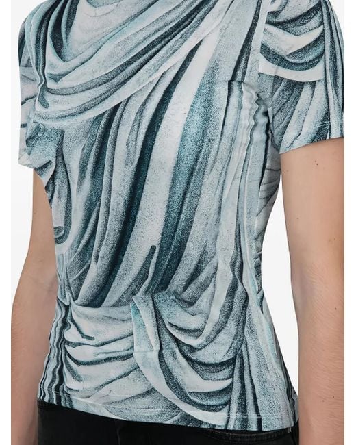 Rabanne Blue T-Shirt mit Trompe-l'oeil-Print