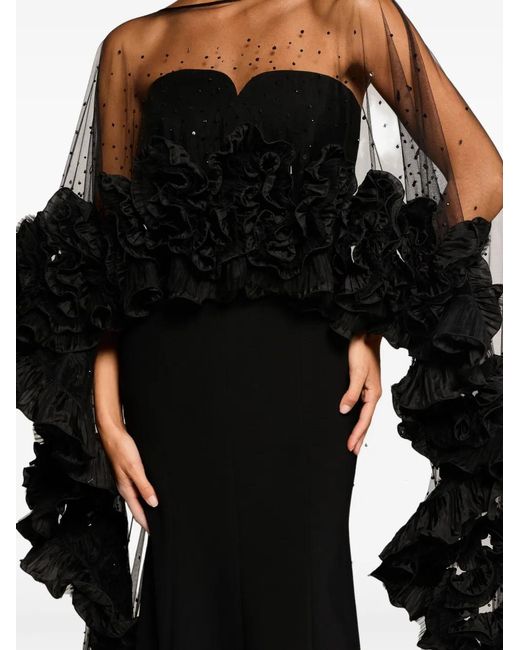 Jenny Packham Black Petal Bloom Ruffle-Detailed Maxi Dress