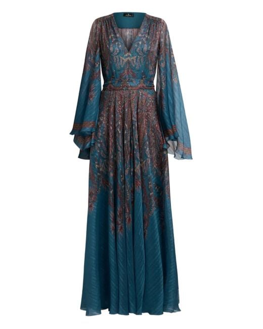 Etro Maxi-Jurk Met Print En Klokmouwen in het Blue