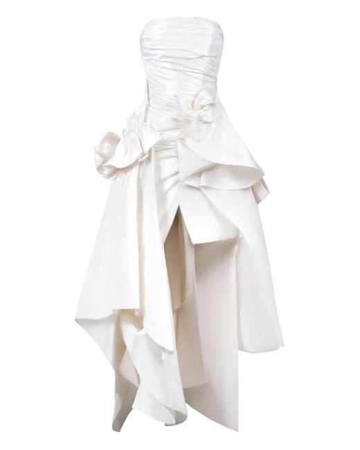 Gaby Charbachy White Ruffled Asymmetrical Dress