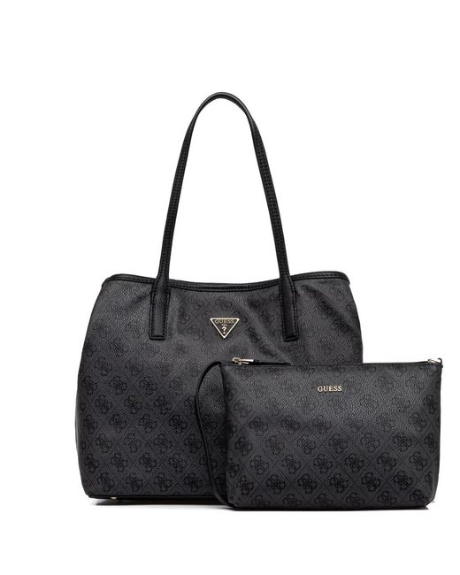 Guess Black Victtoria Monogram-Pattern Pouch-Detail Tote Bag
