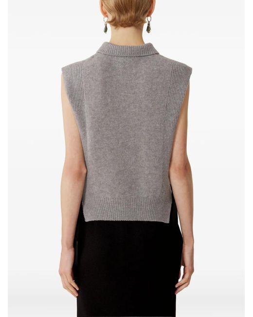 Lanvin Gray Ribbed-Trim Sweater