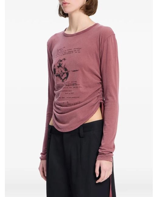 Ann Demeulemeester Red Graphic-Print Drawstring-Side T-Shirt