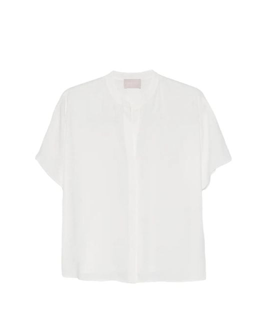 Hemisphere White Short-Sleeve Collarless Top