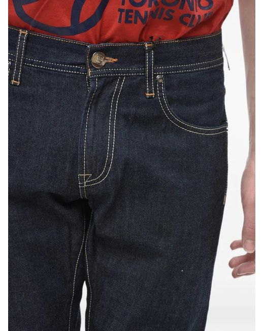 Corneliani Blue Contrasting-Stitch Slim-Fit Denim Jeans for men