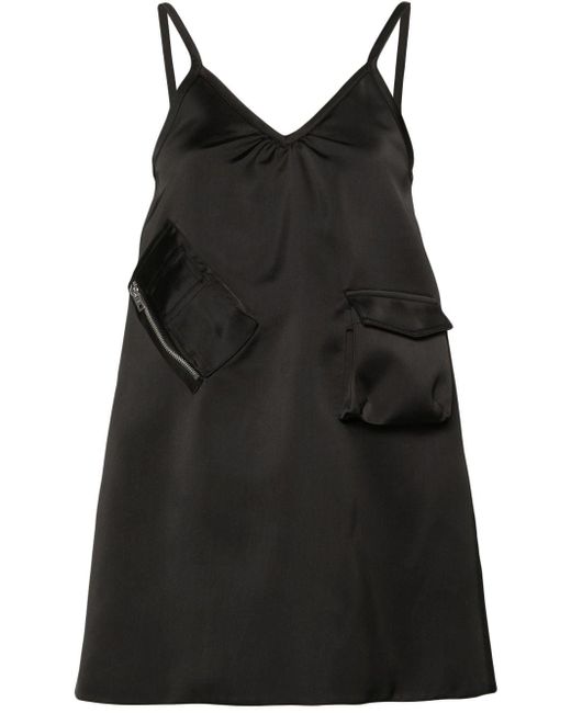 we11done Black V-neck Satin Mini Dress