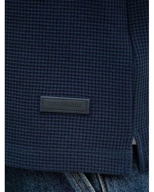 Trussardi Blue Waffle-Knit Short-Sleeve Polo Shirt for men