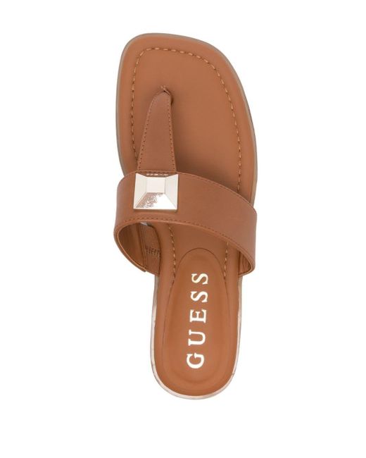 Guess USA Brown Logo-engraved Leather Sandals