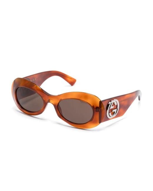 Gucci Brown Oval-Frame Sunglasses