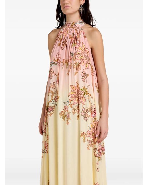Hemant & Nandita Natural Floral-Print Halter-Neck Maxi Dress