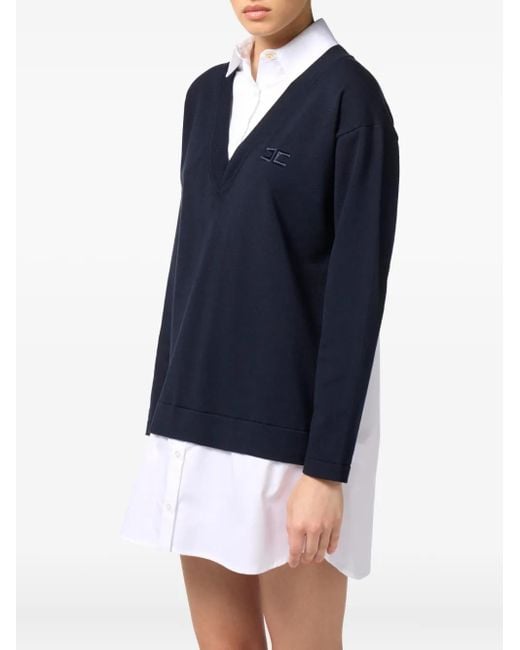 Elisabetta Franchi Blue V-Neck Poplin Knit Mini Dress