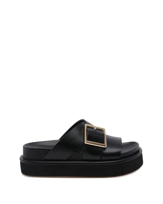 Paloma Barceló Black Demi Buckle Leather Sandals