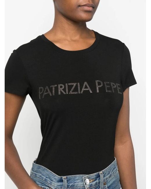 Patrizia Pepe Black Rhinestone-Logo T-Shirt