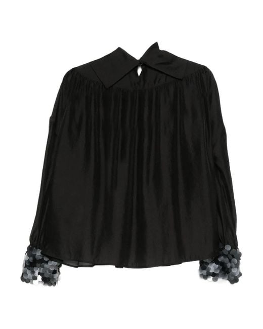 Luisa Cerano Black Sequin-Cuff Top