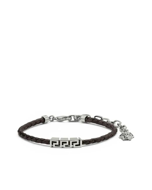 Versace White Greca Leather Bracelet for men
