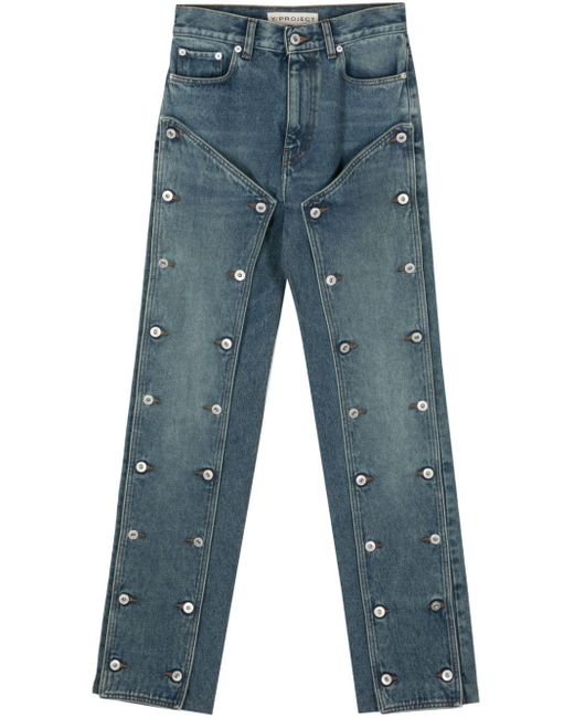 Y. Project Blue Buttoned-panels Jeans