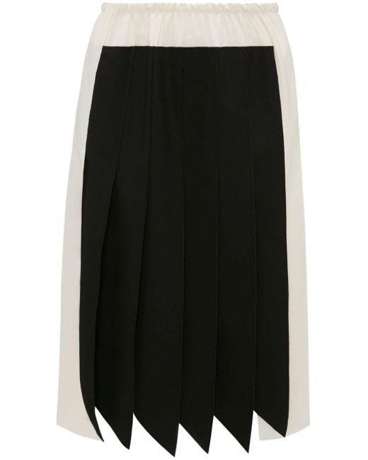 Victoria Beckham Black Pleated Silk Midi Skirt