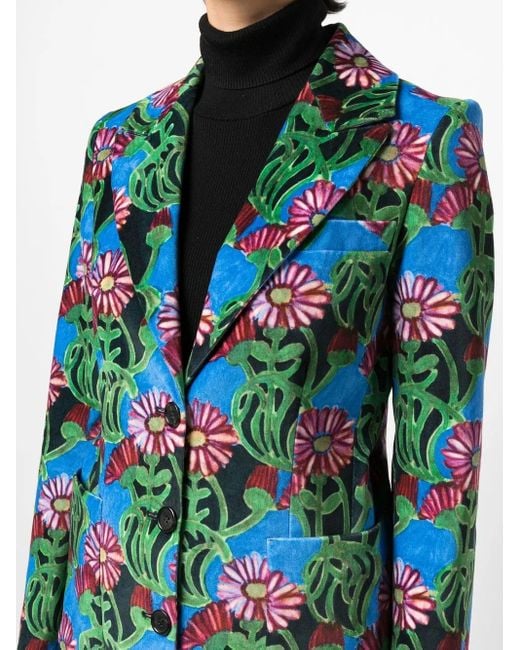 LaDoubleJ Blue Floral-Print Single-Breasted Blazer