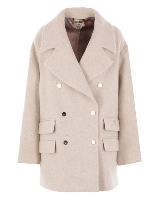 Elisabetta Franchi Natural Double-Breasted-Button Coat