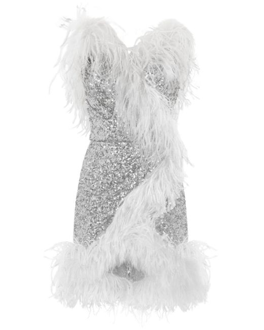 Vestido corto cruzado con lentejuelas Dolce & Gabbana de color White