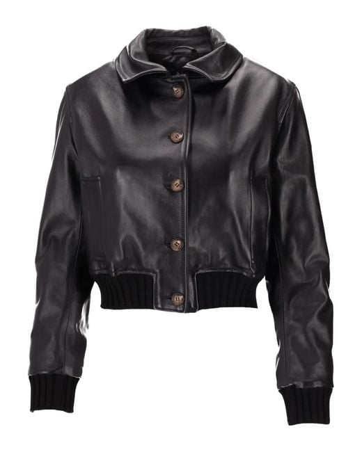 LA ROSE Black Buttoned Leather Jacket