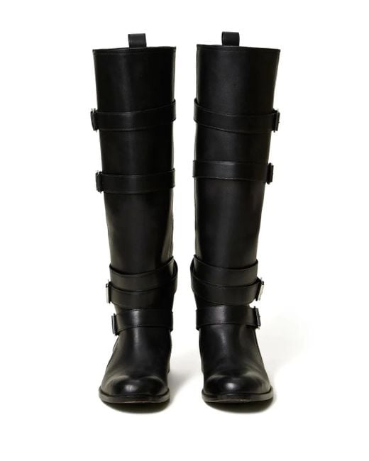 Twinset Black Buckle-Strap Leather Boots