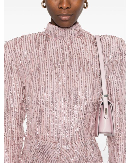 ROTATE BIRGER CHRISTENSEN Pink Sequinned Fringed Mini Dress