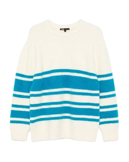 Maje Blue Striped Crew-Neck Sweater
