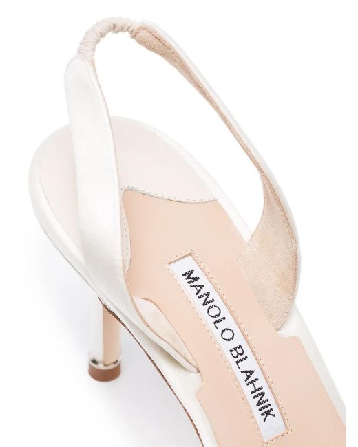 Manolo Blahnik White Hangisli Crystal-Buckle Pumps