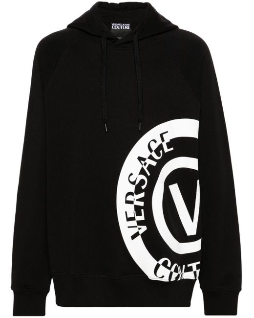 Hoodie en coton à logo brodé Versace pour homme en coloris Black