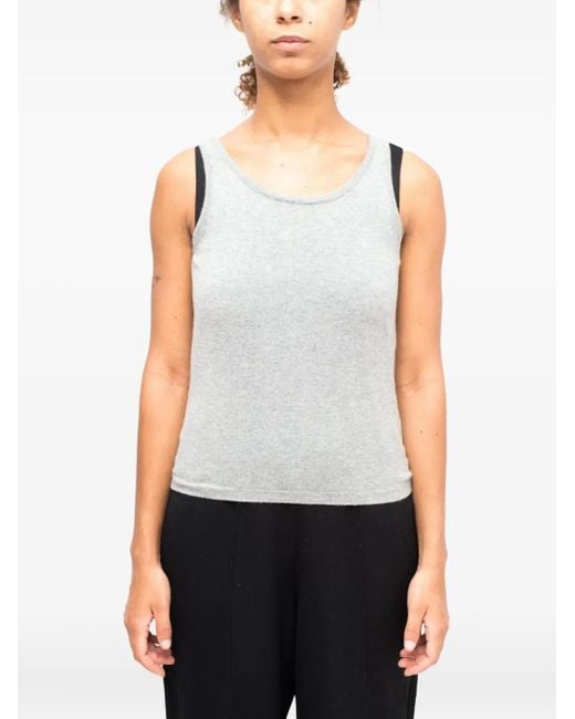LA ROSE White Mélange-Effect Tank Top
