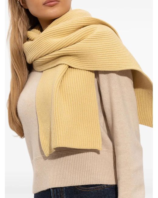 Isabel Marant Natural Marion Ribbed-Knit Logo-Patch Scarf