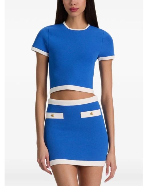 Alice + Olivia Blue Ciara Cropped Sweater
