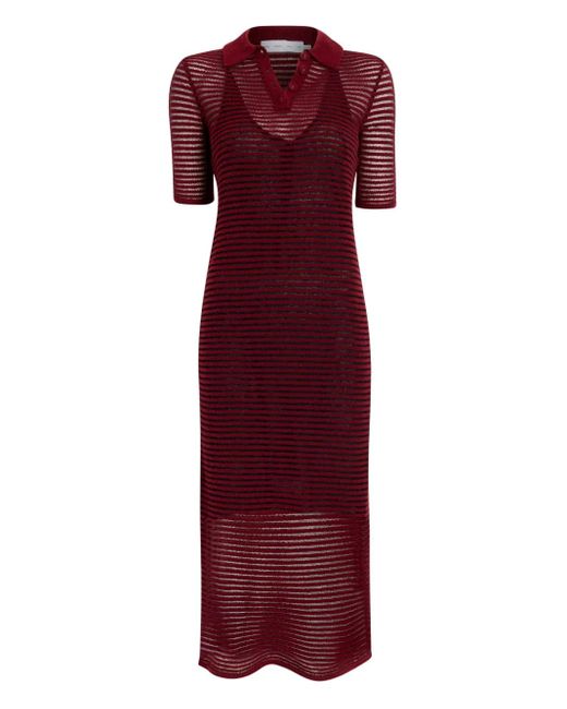 Proenza Schouler Red Meline Striped Polo-Collar Midi Dress