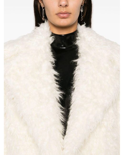 MSGM Natural Faux Fur Notched Lapel Coat