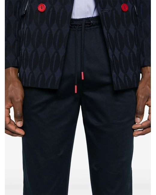 Kiton Blue Drawstring-Waist Straight-Leg Trousers for men