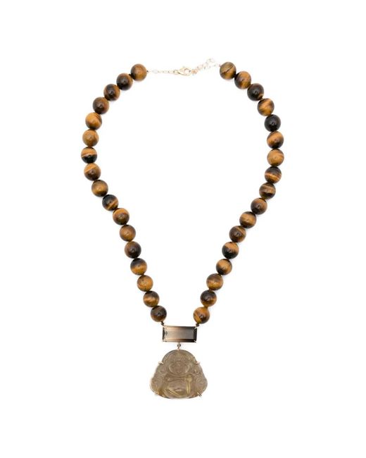 JIA JIA Metallic Happy Buddha Quartz And Tigers-Eye Necklace