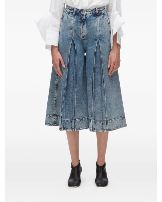 3.1 Phillip Lim Blue Pleated Cotton Midi Skirt