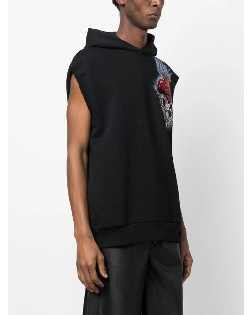 Philipp Plein Black Love Tattoo Sleeveless Hoodie for men