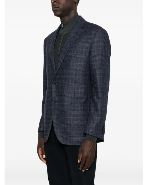 Corneliani Blue Checked Two-Button Blazer for men