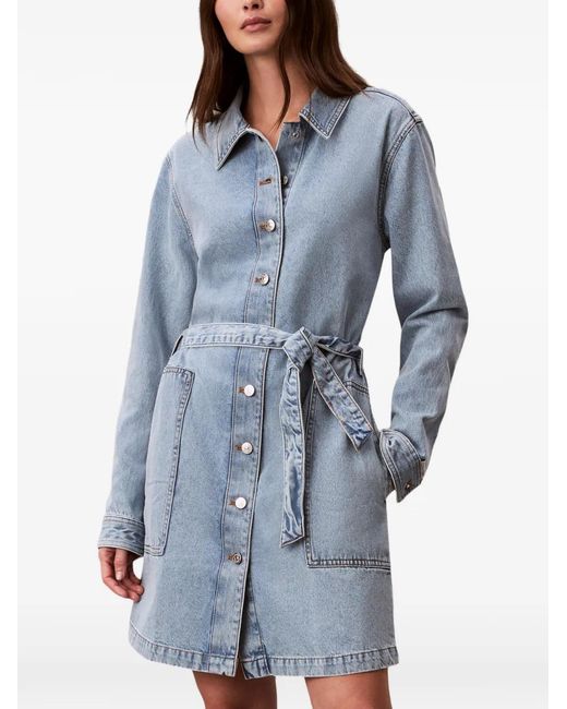 Calvin Klein Blue Belted Buttoned Mini Dress